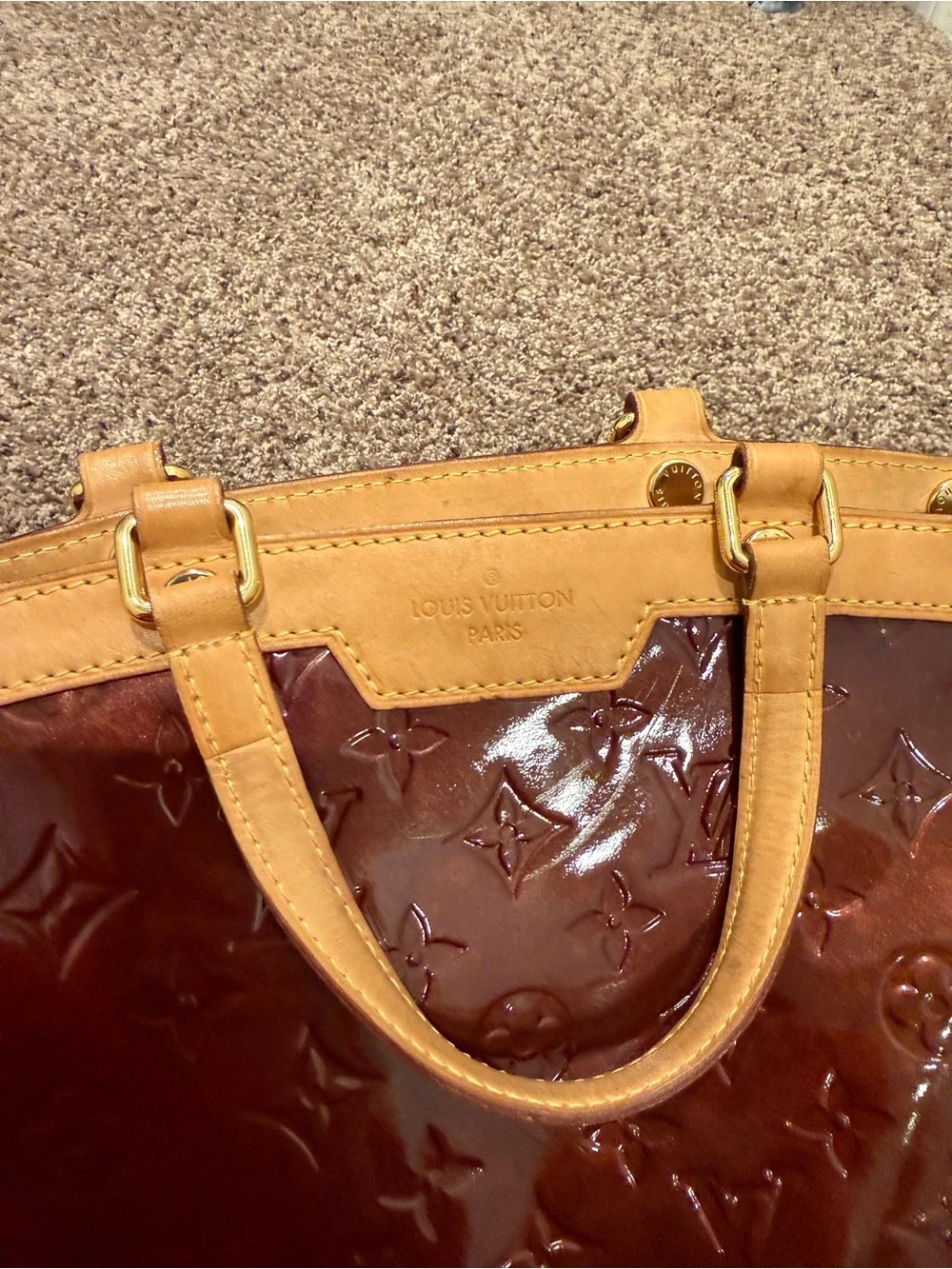 Louis Vuitton Bordeaux Patent Vernis Brea with Natural Vachetta Trim